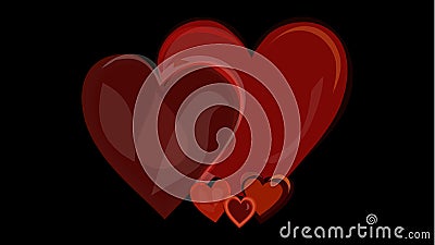 Romantic Love Banner with Red Shiny Hearts on Black Background. Passion Increasing Concept. Vector Illustration Stock Photo