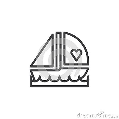 Romantic love boat line icon Vector Illustration