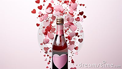 Romantic love celebration with wine, heart shaped bottle generated by AI Stock Photo