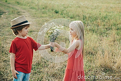 Romantic and love. Childcare. Valentine. The concept of child friendship and kindness. Happy Valentines day. Valentines Stock Photo