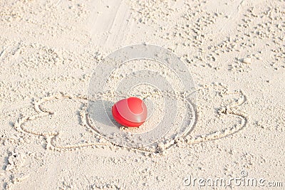 Romantic love symbol red heart on the paradise tropical beach with copy space. Valentine day and Marry Concept Stock Photo