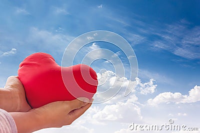 Romantic lovely valentine concept with hand gently raise up red Stock Photo