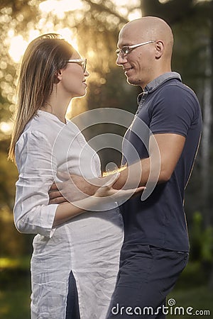 Romantic lovely young couple, looking at each other, Stock Photo