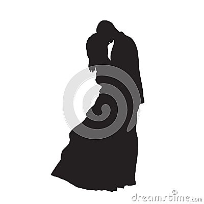 Romantic marriage kiss, couple in love, isolated vector silhouette Vector Illustration