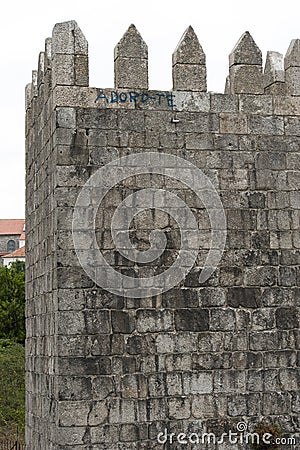 Romantic message on fortress wall saying - I adore youin Portuguese Stock Photo