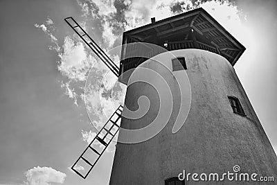 Romantic Mill, Black and White, Detail, Europe Stock Photo