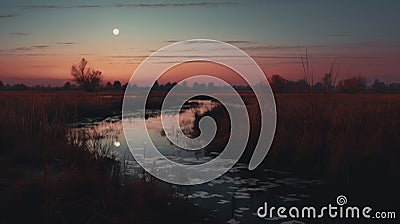 Romantic Moonlit Wetland: Hyper Realistic 8k Photo In Wine Country Stock Photo
