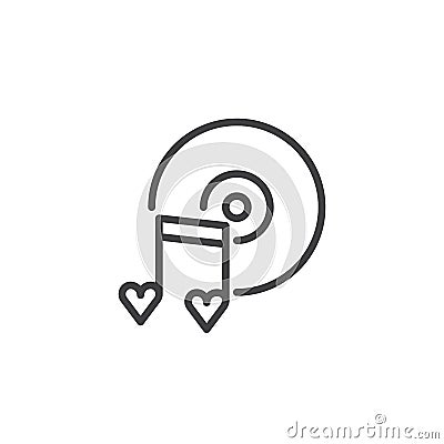 Romantic music with disc and heart notes line icon Vector Illustration