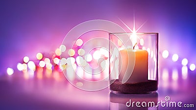 Romantic night with candlelight and bokeh background.New year or Stock Photo