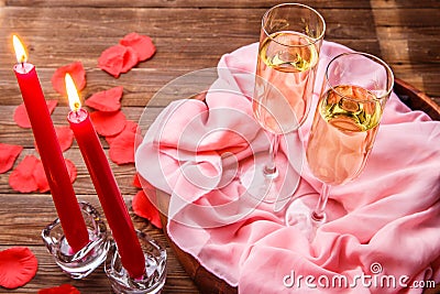 Romantic night with champagne, candles Stock Photo