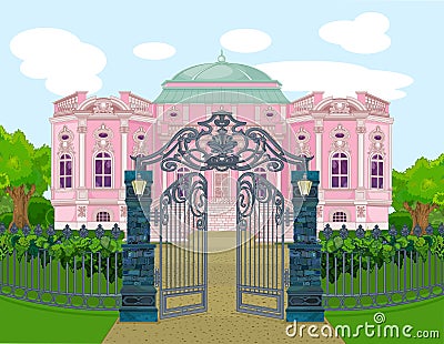 Romantic Palace with Gate Vector Illustration