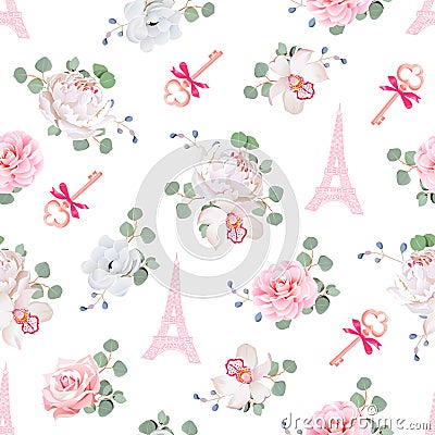 Romantic Paris seamless vector print. Vector Illustration