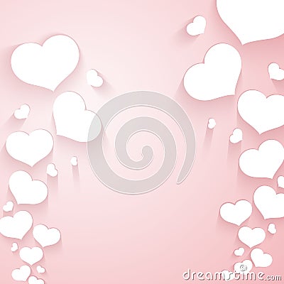 Romantic pattern with flying hearts on a gentle pink background Blank template for posters banners Valentine`s Day advertisements Vector Illustration