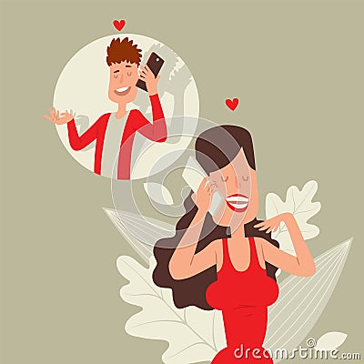Romantic phone conversation in distant relationship vector illustration Vector Illustration