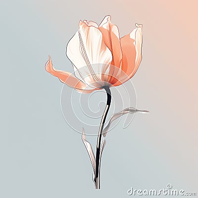 Romantic Pink Flower Drawing On Light Background Cartoon Illustration