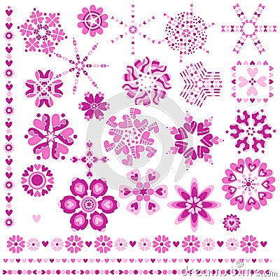 Romantic pink heart ornaments and trims Vector Illustration