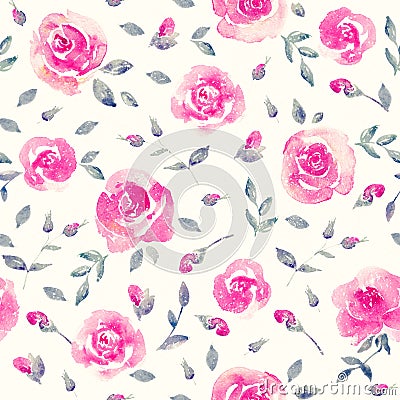 Romantic Pink roses - Floral seamless Pattern. Cartoon Illustration