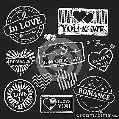 Romantic postage grunge stamp collection Vector Illustration