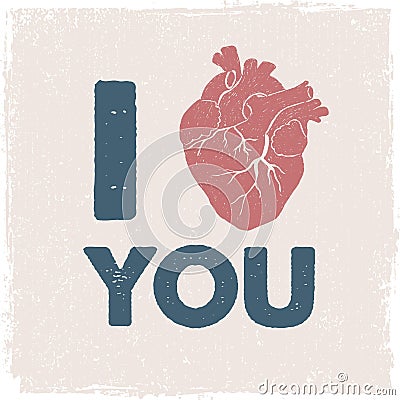 Romantic poster with human heart. Vector Illustration