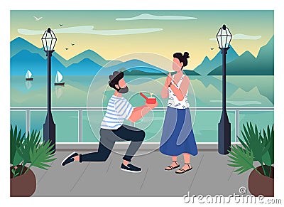 Romantic proposal flat color vector illustration Vector Illustration