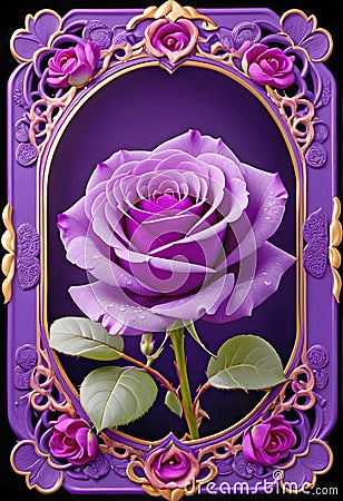 Romantic purple rose in beautiful frame, AI generated Stock Photo