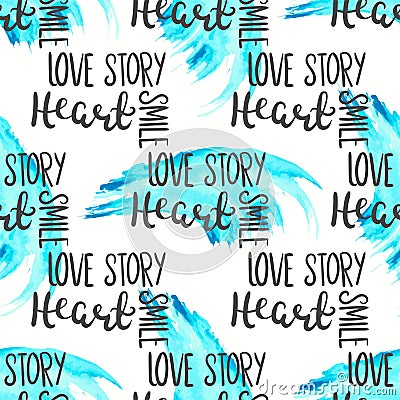 Romantic quote seamless pattern. Love text print for valentine day. Hand lettering typography design Vector Illustration