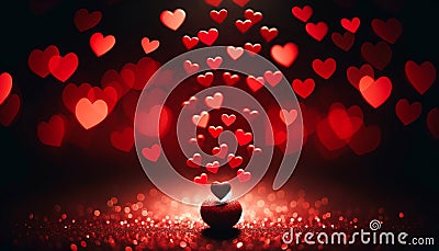 Romantic Red Hearts Flying in Magical Bokeh Stock Photo