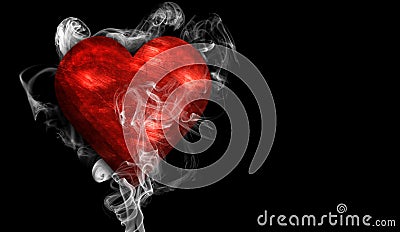 Romantic red love heart with smoke on background for copy space Stock Photo