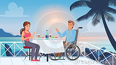 Romantic relationship and marriage of disabled people, man with disability and girl Vector Illustration