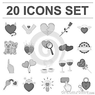 Romantic relationship monochrome icons in set collection for design. Love and friendship vector symbol stock web Vector Illustration