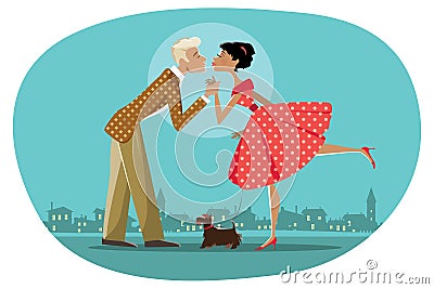 Romantic retro couple kissing Vector Illustration