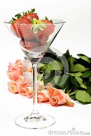 Romantic rose with strawberries Stock Photo