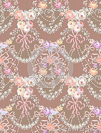 Romantic Roses Garland Multicolor Vector Seamless Pattern Vector Illustration