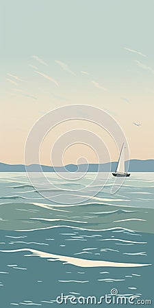 Romantic Sailboat Illustration In Calm Seas With Naturalistic Shadows Cartoon Illustration