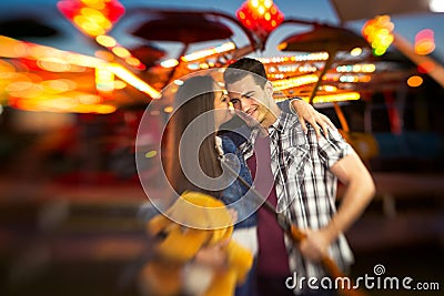 Romantic scene in amusement park - shoot with lensbaby Stock Photo