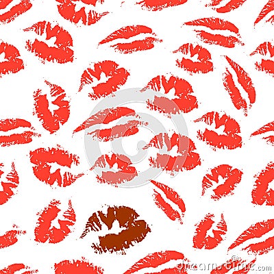 Romantic seamless pattern with elements of a kiss, lips, smile Vector Illustration