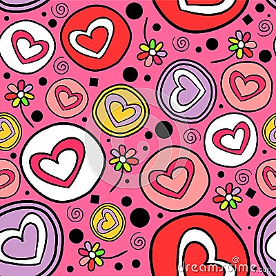 Romantic seamless pattern with hearts Vector Illustration