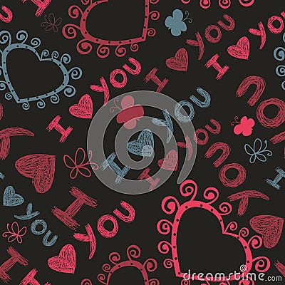 Romantic seamless pattern with hearts Vector Illustration