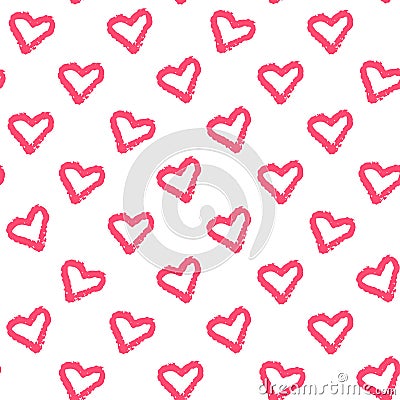 Romantic seamless pattern with pink hearts on a white background, vector Vector Illustration