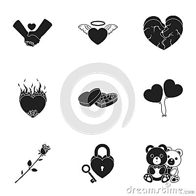 Romantic set icons in black style. Big collection of romantic vector symbol Vector Illustration