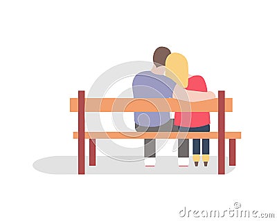 Romantic silhouette of loving couple sit on a bench Vector Illustration