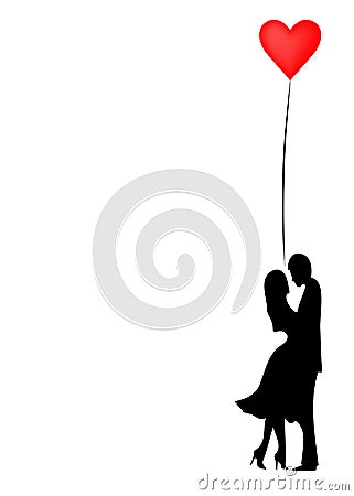 Romantic silhouette of loving couple. Valentines Day 14 February. Happy Lovers. Flat style. Vector isolated or white background Vector Illustration