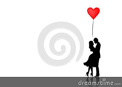 Romantic silhouette of loving couple. Valentines Day 14 February. Happy Lovers. Vector illustration isolated Vector Illustration