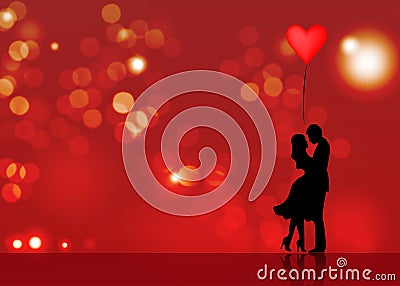 Romantic silhouette of loving couple. Valentines Day 14 February. Happy Lovers. Vector illustration Vector Illustration