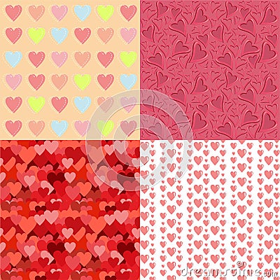 Romantic Spring Bright Seamless Patterns Set Vector Illustration