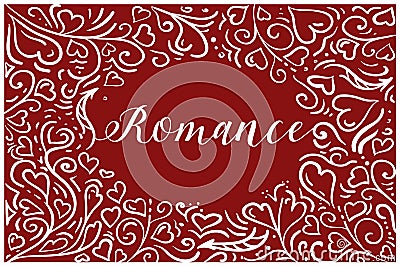 Romantic st valentine card with white heartshaped ornament over red background. Vector Illustration