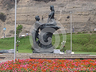 Romantic statue at the coastline in Chorrillos, Lima Stock Photo