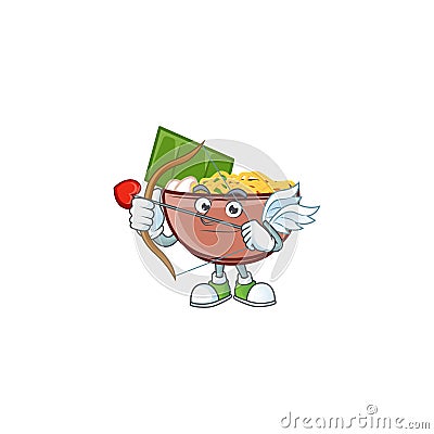 A romantic sweet bowl of noodle Cupid with arrow and wings Vector Illustration
