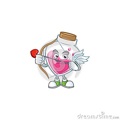 A romantic sweet pink potion Cupid with arrow and wings Vector Illustration