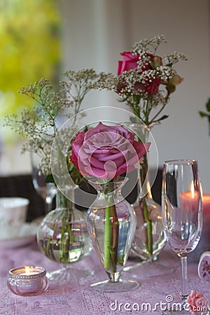 Romantic table with flowers Stock Photo